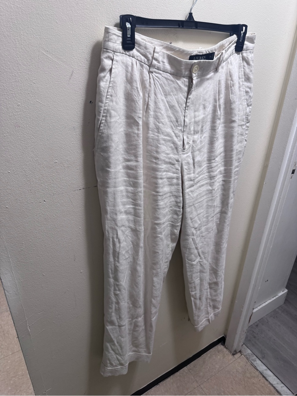 Black label women’s Ralph Lauren White Linen-Blend Pleated Trousers size 14